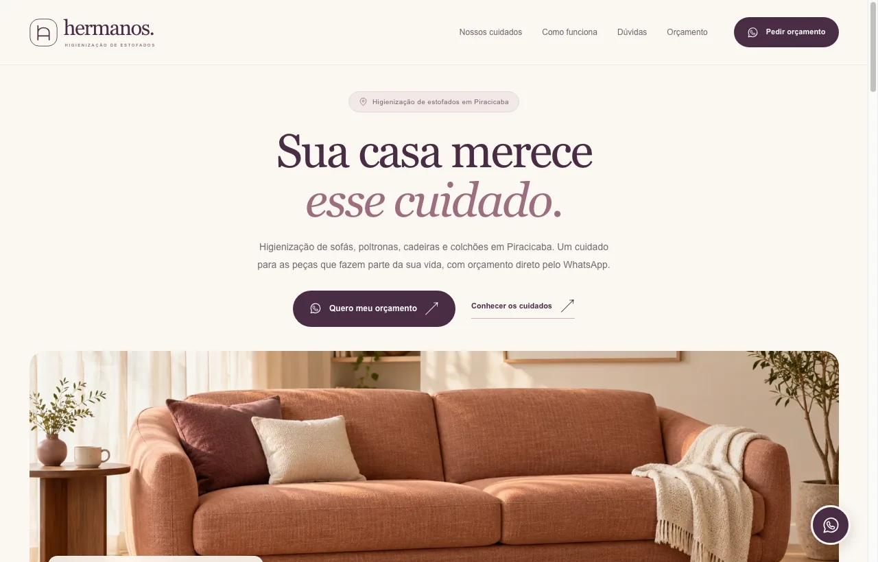 Demonstração de site para Hermanos Higienização de Estofados