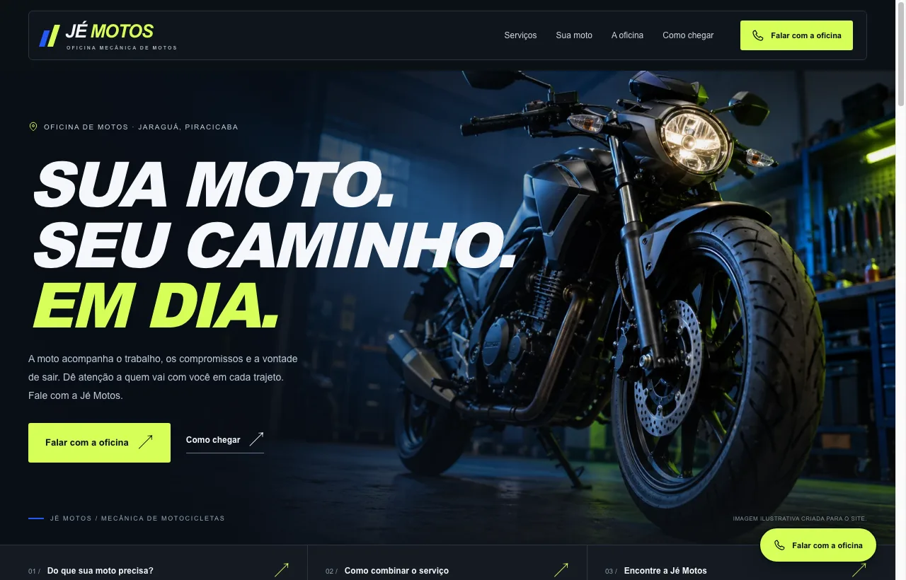 Demonstração de site para Jé Motos Oficina Mecânica