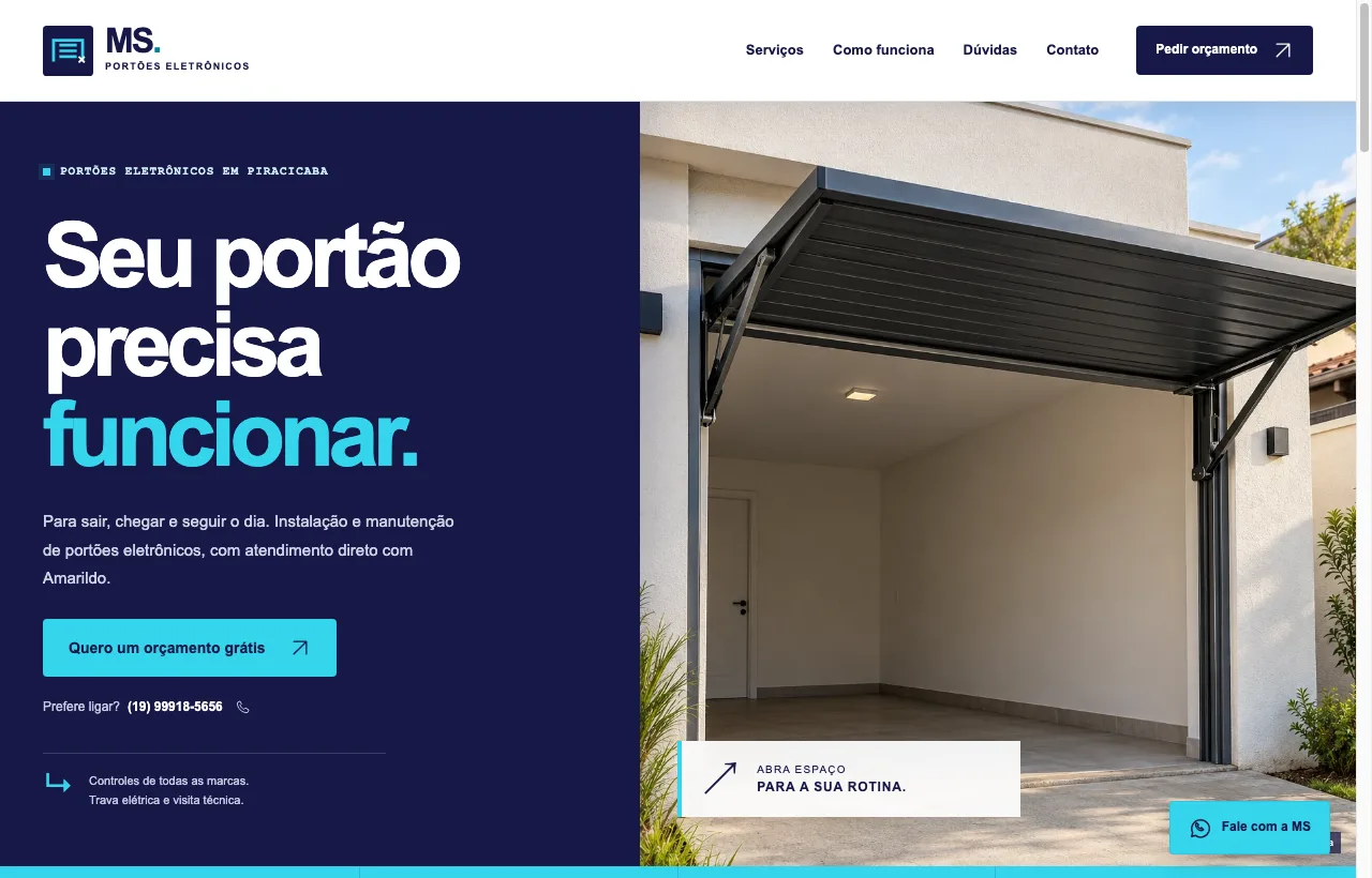 Demonstração de site para MS Portões Eletrônicos