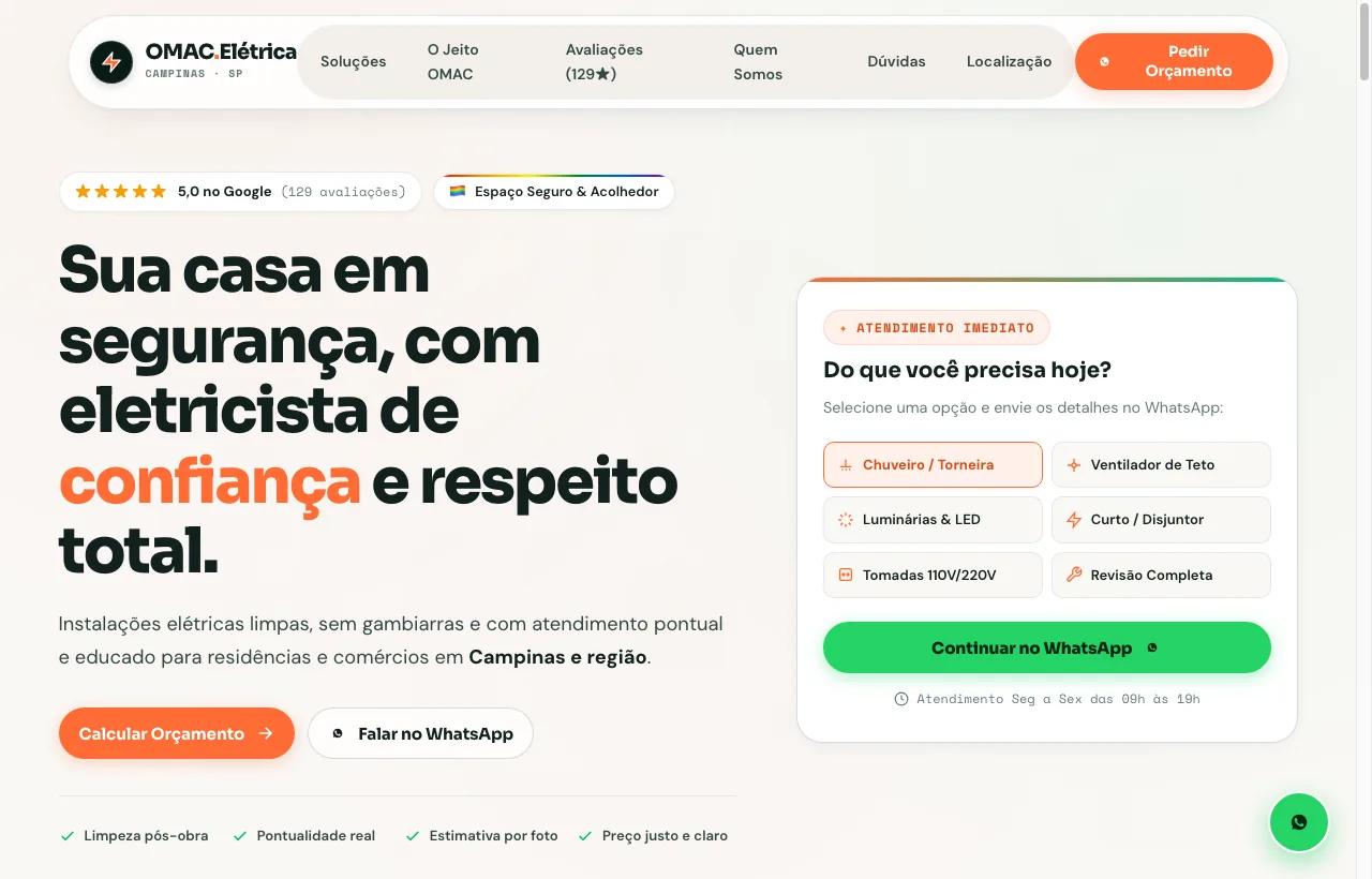 Demonstração de site para OMAC Elétrica - Serviços Elétricos