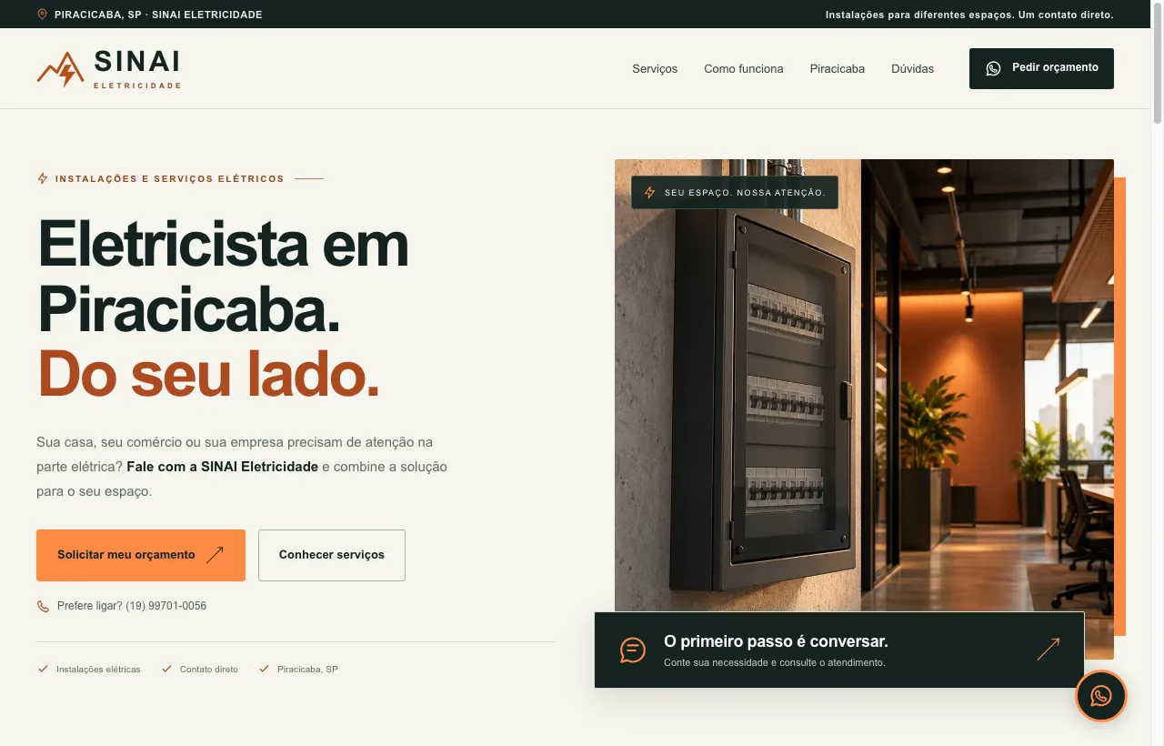 Demonstração de site para SINAI Eletricidade