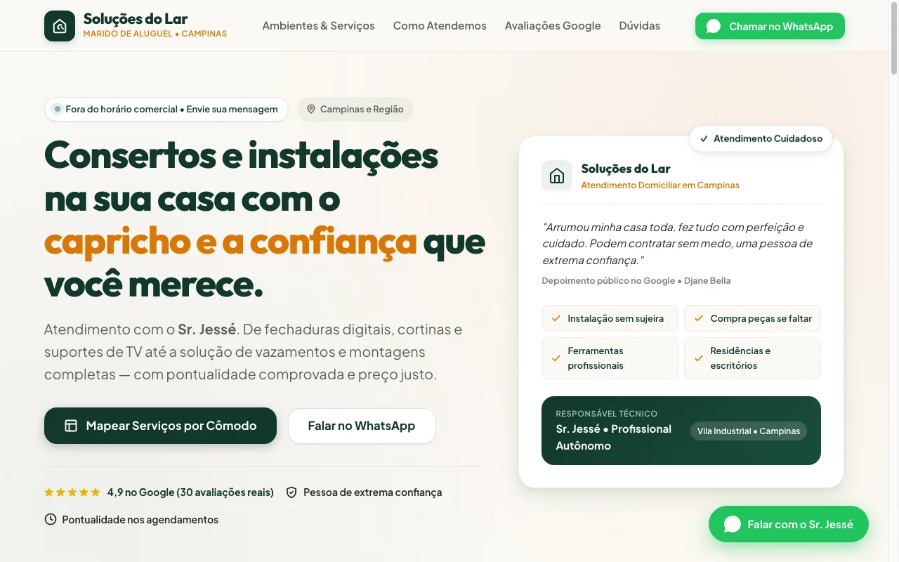 Demonstração de site para Soluções do Lar - Manutenção Residencial